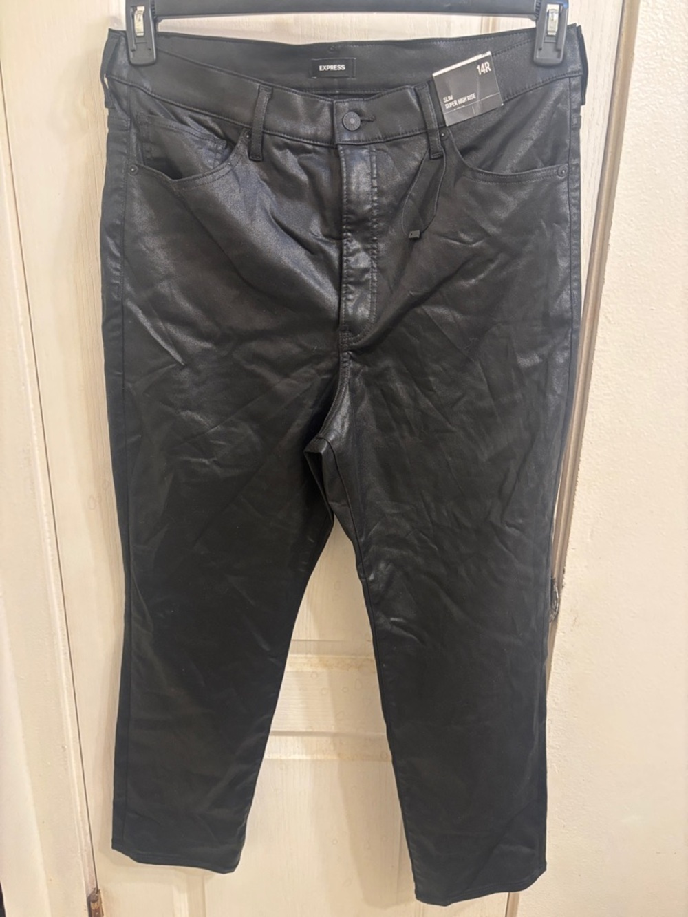 Express Women’s Black High-Rise Faux Leather Jeans
